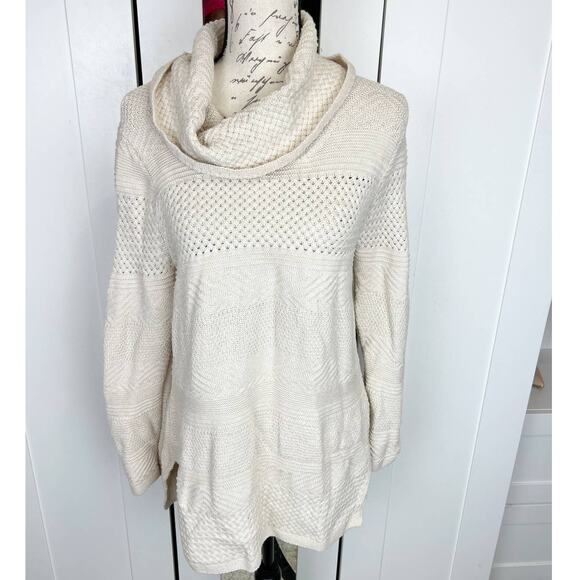 Anthropologie Eight Eight Eight Cream Cotton Cowl Neck Tunic Sweater Size Large - Picture 1 of 7